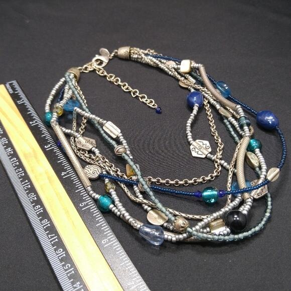 Chico’s Multistrand Silver Blue Beaded Necklace 7 Strands Adjustable 20" - Picture 2 of 7